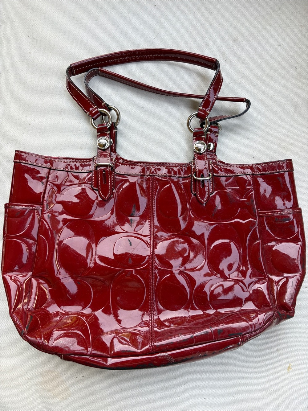 Coach Patent-Embossed Patent Leather Tote in Red